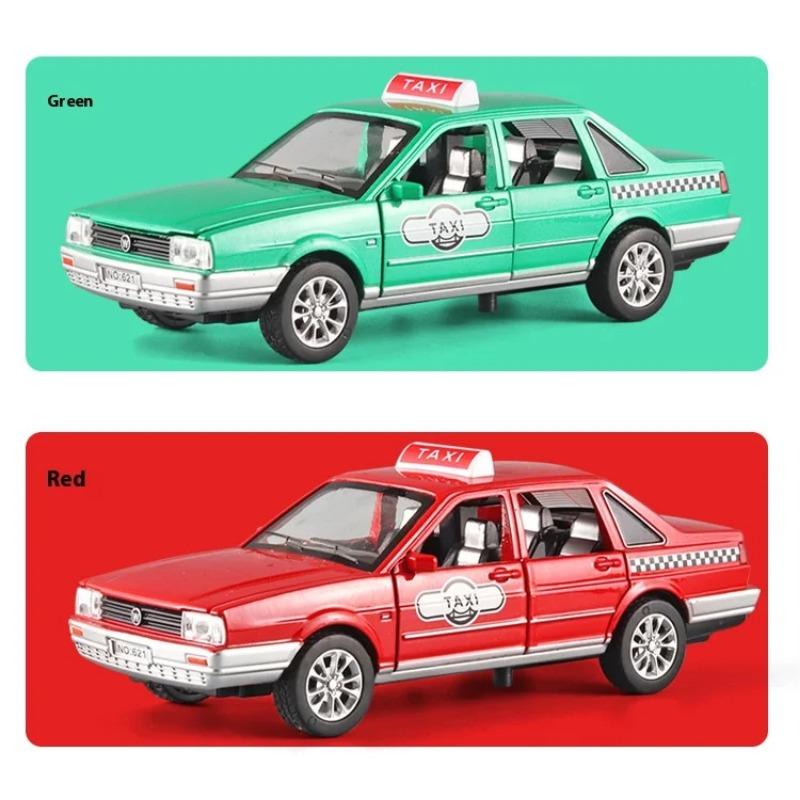 1/32 Scale Classic Santana Taxi Alloy Car Toy Diecast Metal Model Sound And Light Pull Back Toys Children Birthday Toy Gift Collection