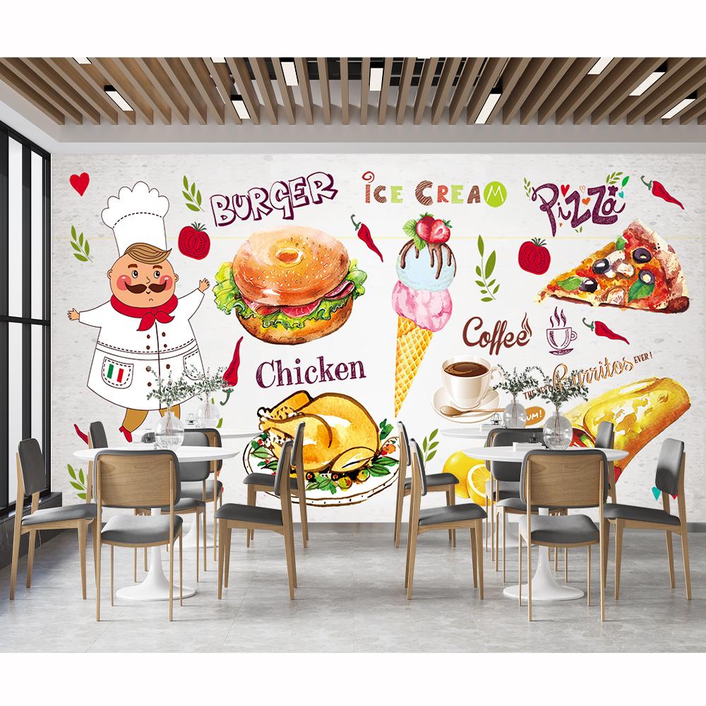 Burgers Wallpaper Restaurant Pizza Wall Mural Western Fast Food Snack Bar Hamburger Pizza Wall Paper
