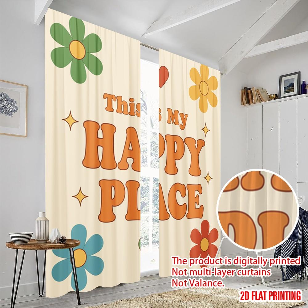 2pcs 2D Flat Printing Curtain Retro Flower Happy Place Fabric Without Electricity Family Party Use for All Occasions