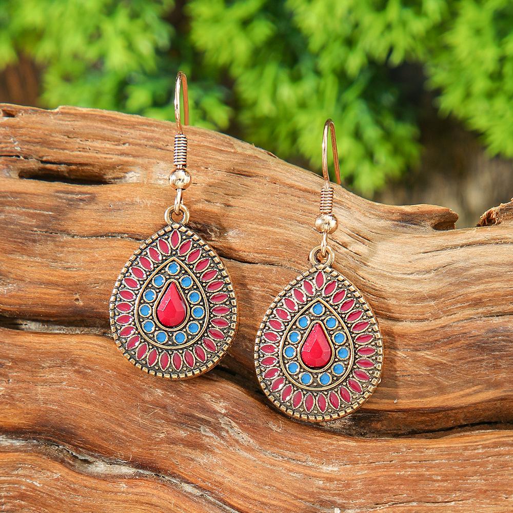 

Vintage Bohemian Vacation Style Female Earrings Fashion Ethnic Unique Drop Oil Colorful Geometric Dangle Earrings Female Jewelry
