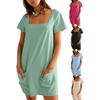 Quadratischer Ausschnitt Kurzarm Damen Freizeitkleid mit Taschen