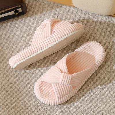 Damen Hausschuhe Neu Cord Kreuz Baumwollpantoffeln Haushalt Herbst Zuhause Warm Indoor Dicke Sohle Hausschuhe für Damen