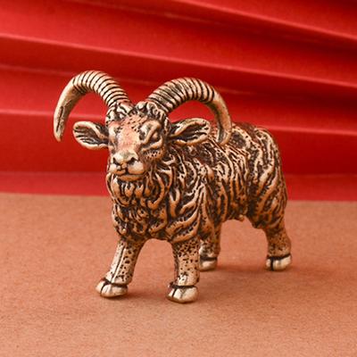 Figura de cabra de latón, modelo vintage de oveja de cuerno largo, mini estatua de metal de animal