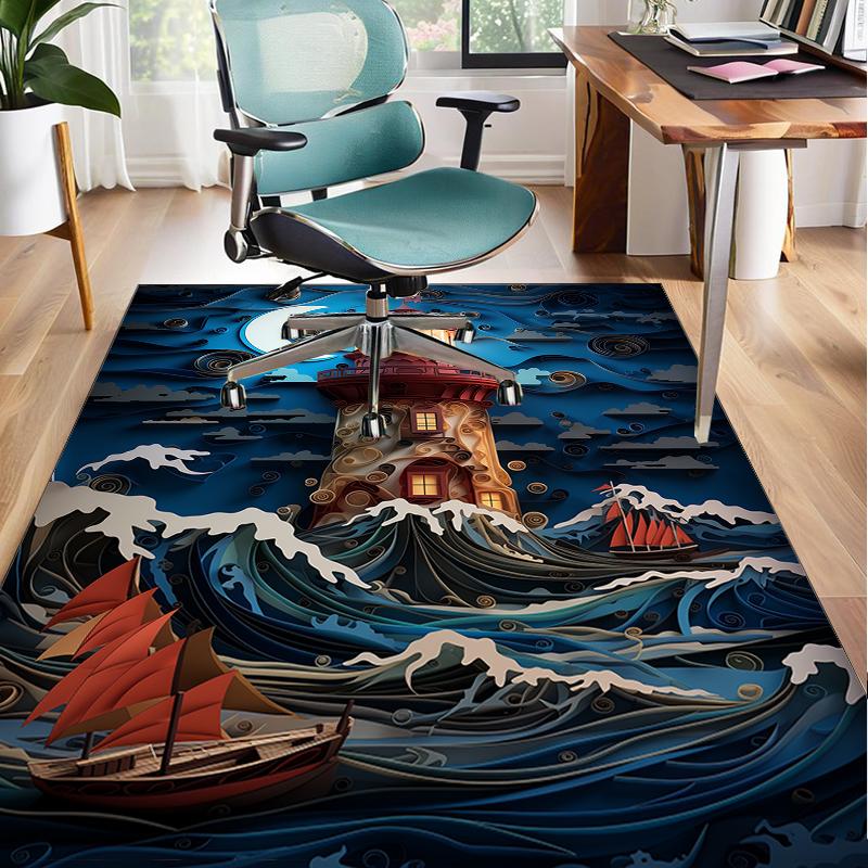 Lighthouse In Stormy Sea Office Rug Chair Mat, Entryway Carpet, Suitable for Front Door, Bedroom, Living Room, Desk, Holiday Gift
