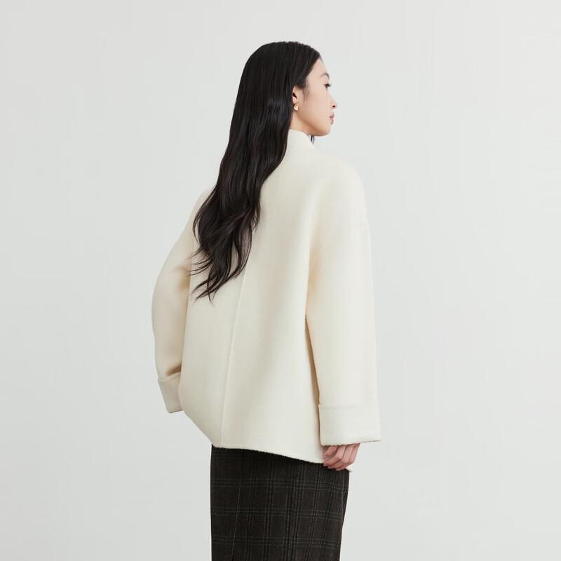 Elva' Island Women's Minimalist Short Wool Blend Double-Faced Coat