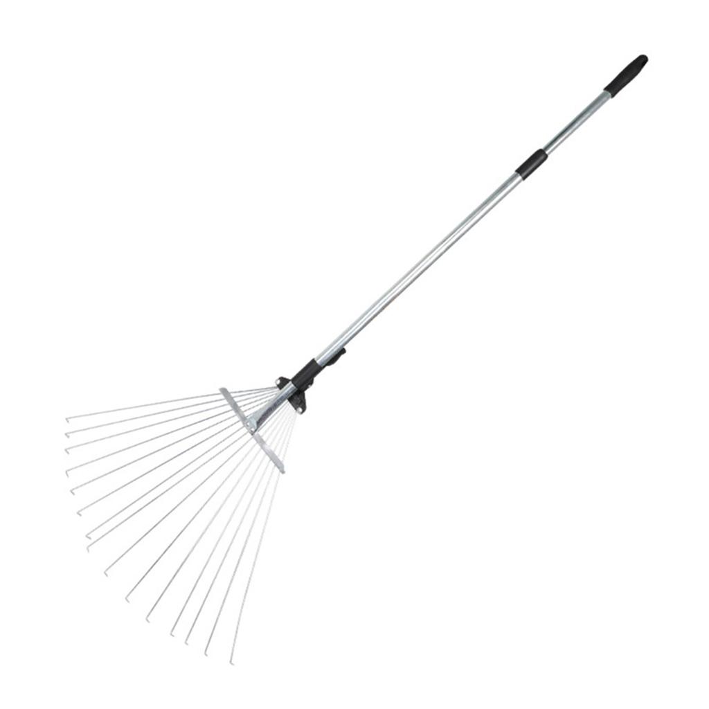 15 tooth adjustable telescopic rake with extendable handle and fan head, stainless steel garden leaf rake, foldable shrub rake, garden rake, gardenin
