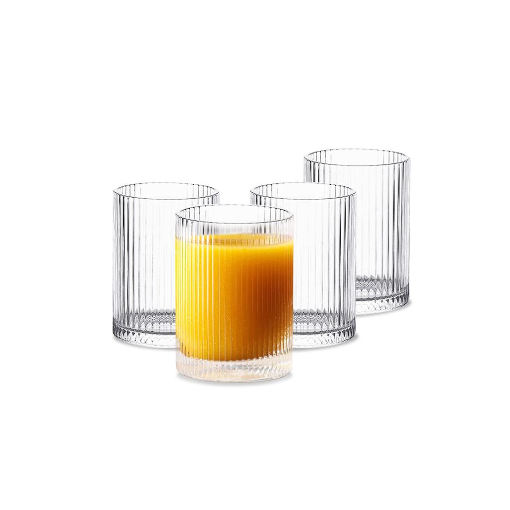 4PCS Ribbed Glass Cups Vintage Glassware Transparent Cocktail Glasses Set Bar Beverages Iced Coffee Cup Juice Ripple Drinkware