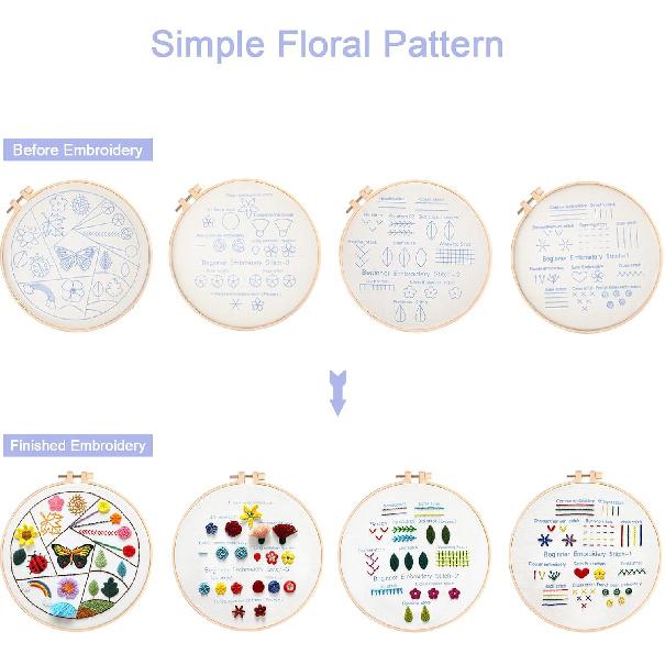 Embroidery Kit for Beginners 4 Sets, Embroidery Kit for Adult Practice Kit for Hand Craft Lover, Starters Cross Stitch Kits with Embroidery Cloth,