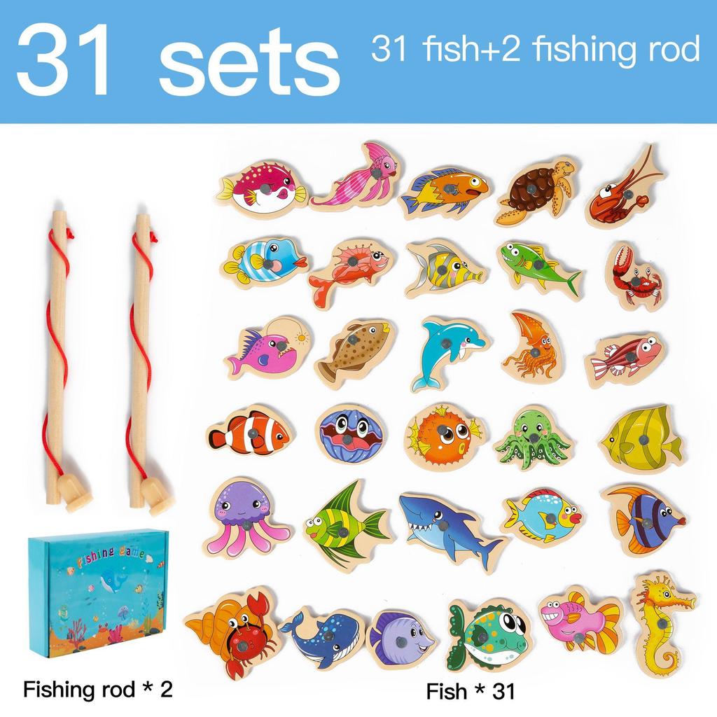 Cross-Border English Version Wooden Fishing Toy for Children's Early Education & Brain Development