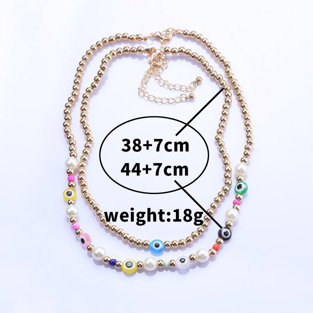 Personnalité Exagérée Alliage Or Ccb Imitation Perle Œil Hip Hop Collier Ensemble Deux Pièces Collier pour Femme