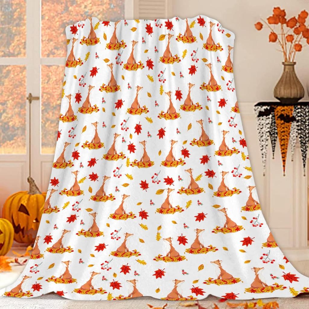 Harvest Autumn Throw Blanket Pumpkin Farmhouse Fallen Leaves Blanket Cozy Soft Lightweight Flannel Plush Blankets for Bed Couch