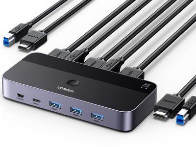 UGREEN KVM 2 1 HDMI KVM USB USB C ve Monitör USB AV Seçici Anahtar, Giriş, Çıkış, 4K@60Hz Anahtar, Sürücüsüz, 3.0 & Anahtar, Klavye, Fare,