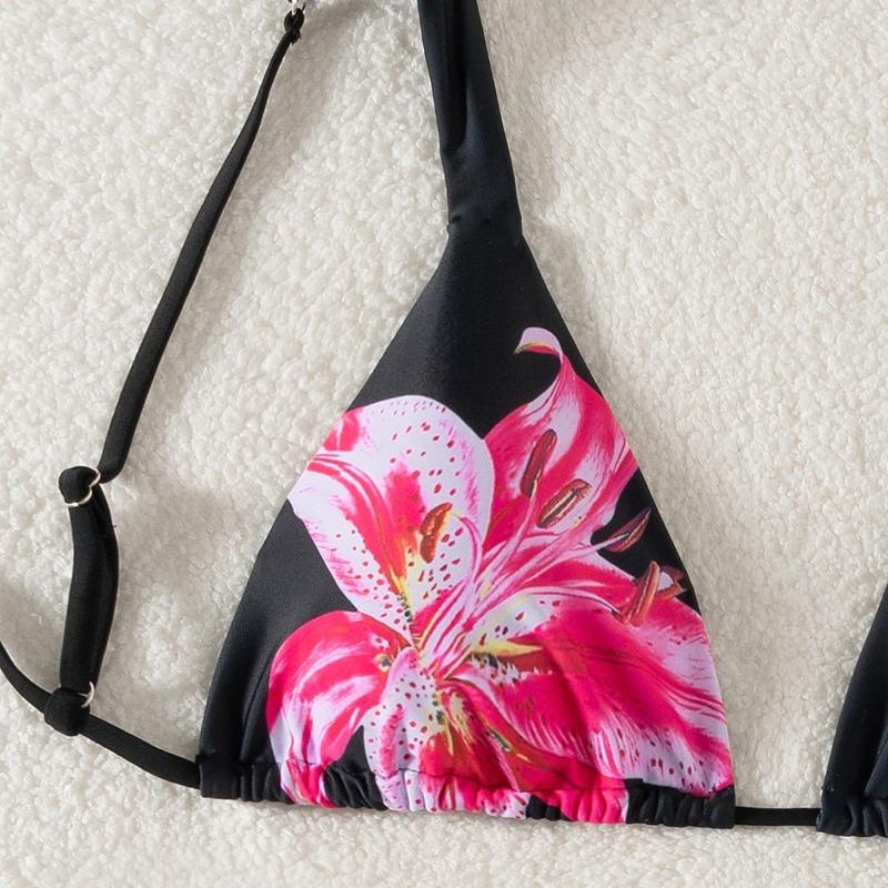 New split swimsuit printed fixed version contrasting color triangle cup bikini strap sexy swimsuit
