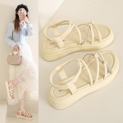 Summer 22 New Platform Sandals Cross Lace-up Fairy Roman Style Sandals Open Toe