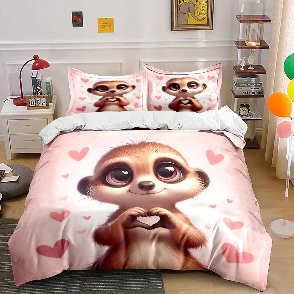 "Adorable Love-Themed Gift Set" Exquisite three-piece bedding set gift for kids and adults