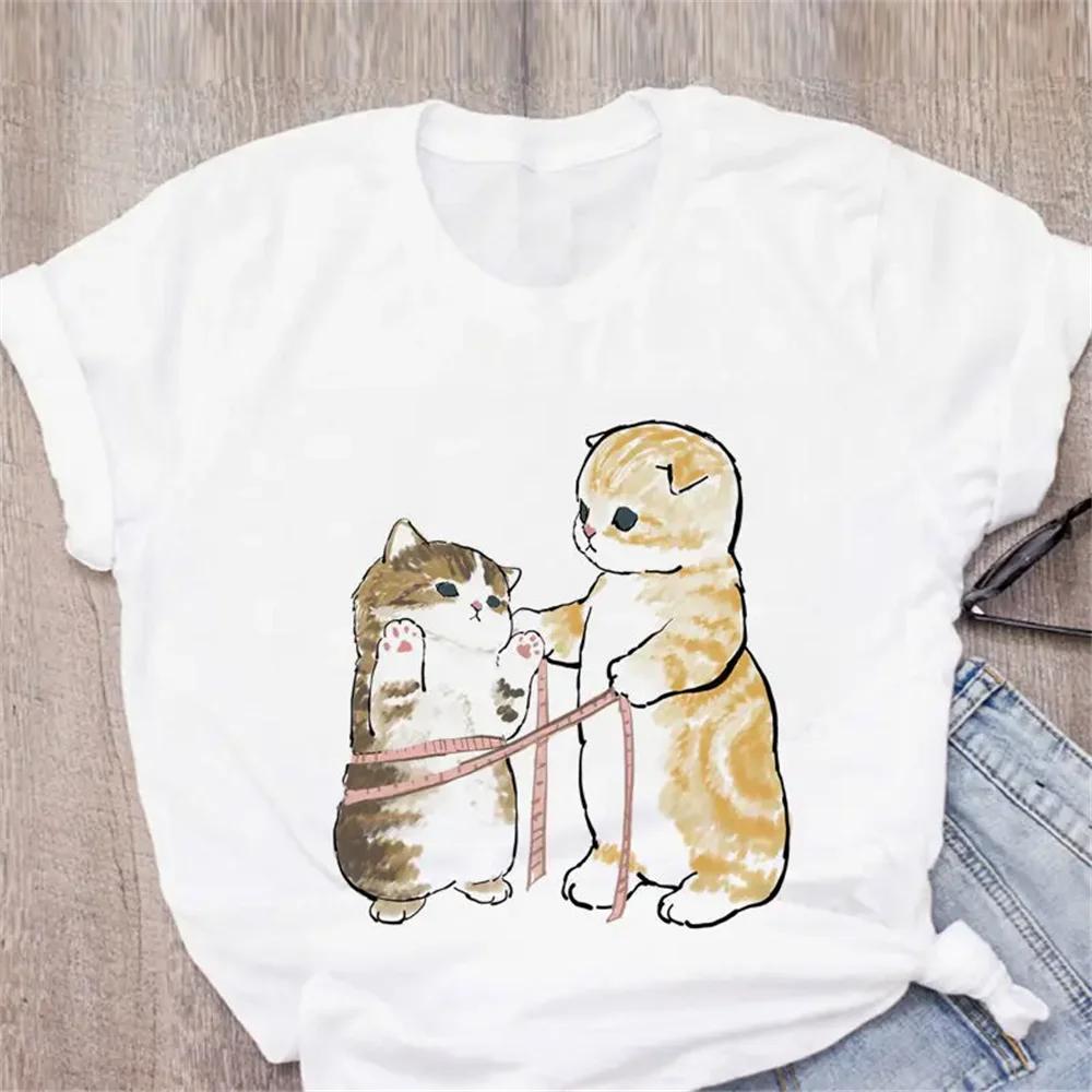 Pattern Printed Fashion Aesthetic Tops Tee Casual Cute Cat Funny Cartoon Womens Harajuku Short Sleeve Casual Aesthetic Clothes