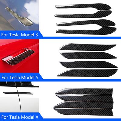 4pcs Car Door Handle Stickers Set Real Carbon Fiber Anti-scratch Cover Flexible Exterior Trim For Tesla Model 3 S X