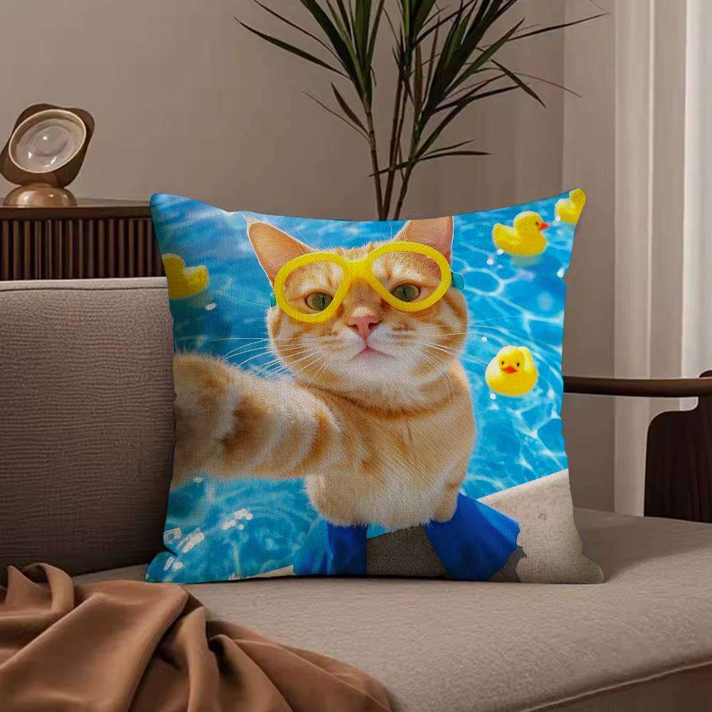 Funny Anime Cat&Dog Pillow Case Anti-dustmite Pillowcase Invisible Zipper Silky Short Plush Sofa Cushion Cover