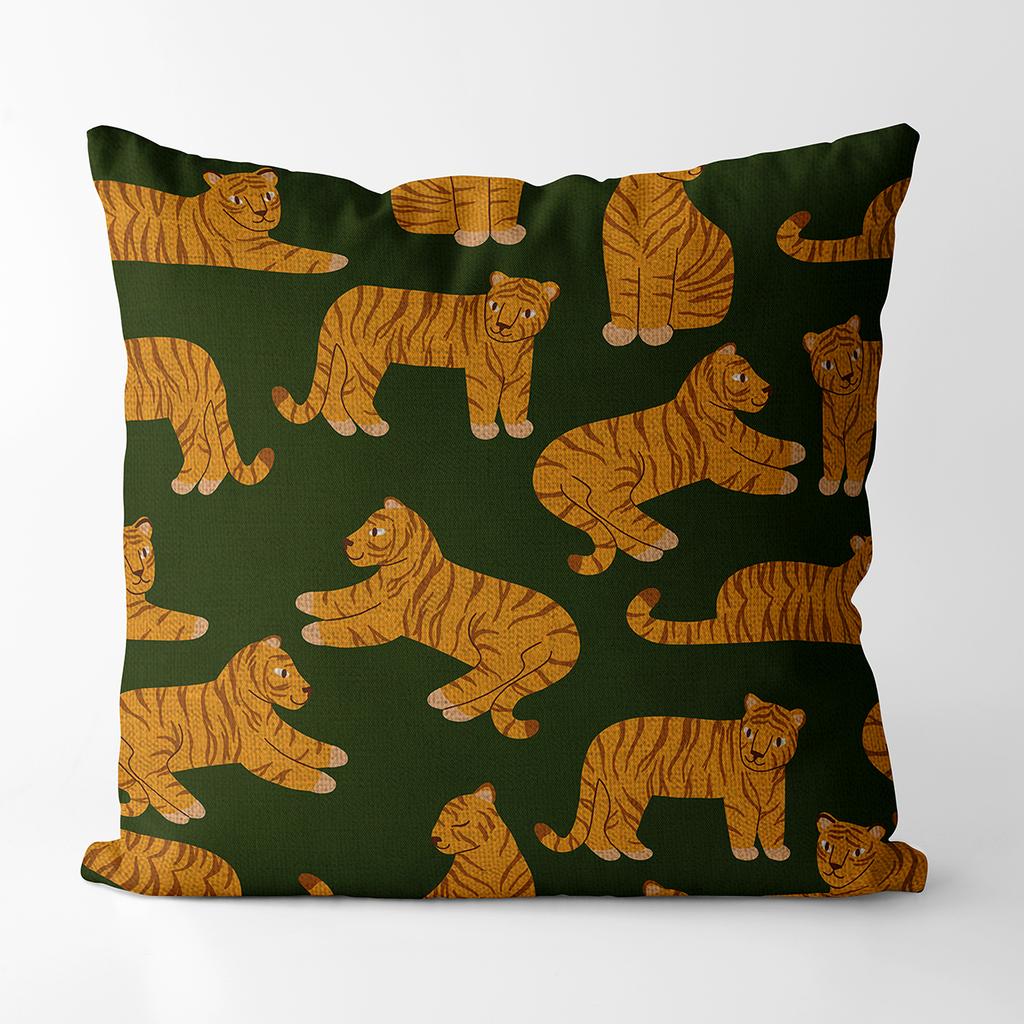 Tiger Zodiac Circus Animal Tiger Year Square Cotton Linen Cushion Decoration Pillow Case Printed Sofa Cushion Case 45Cm*45Cm