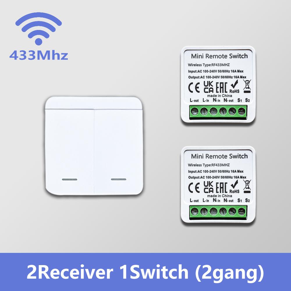 RF 433MHz Smart Switch 16A Lamp Relay Receiver 2-Way Remote Control 1/2/3 Gang Wall Switch Round Panel Mini Transmitter DIY Home
