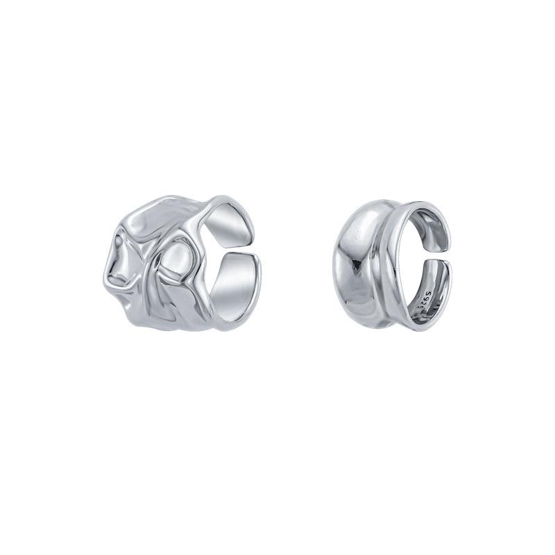 Gothic Irregular Bright Face Wide Edge Rings for Women New Fashion Creative Hollow Geometric Pleated Ring Party Jewelry