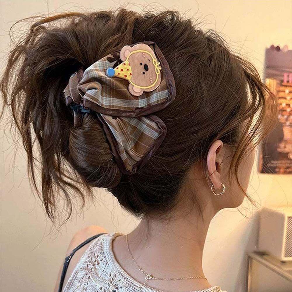 Bow Cartoon Animal Shark Clip Sweet Acrylic Canvas Claw Clip Rabbit Women Hair Accessories  School