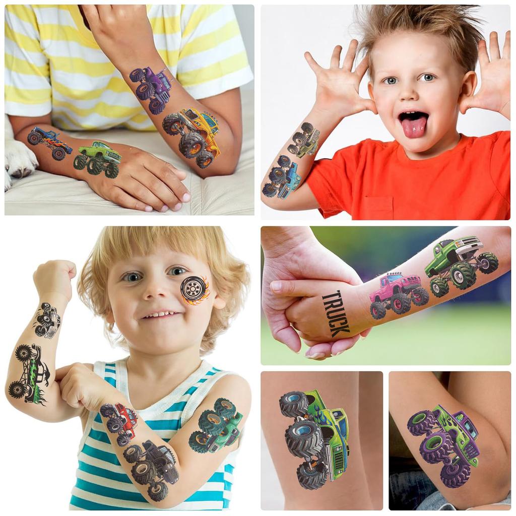 10 Sheets Monster Truck Tattoo Sticker Cartoon Waterproof Sweat Fun Face Arm Temporary Tattoo Sticker Set