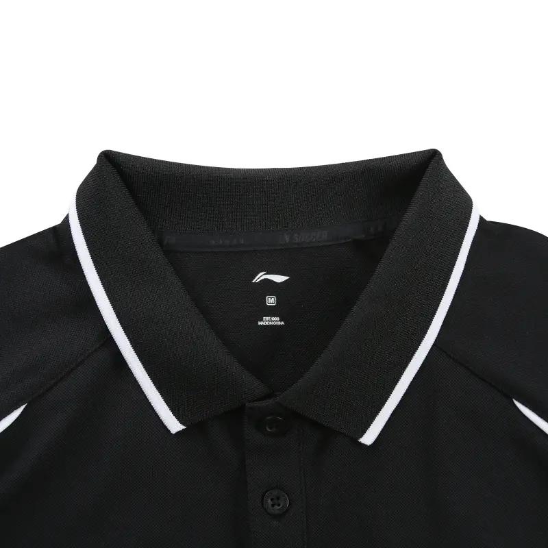 Li-Ning Plain Simple Breathable Comfortable Quick-Dry Versatile Short Sleeve Polo Shirt Casual Sports Set Unisex polo shirts Black YPLU043-2+YKSV147-2