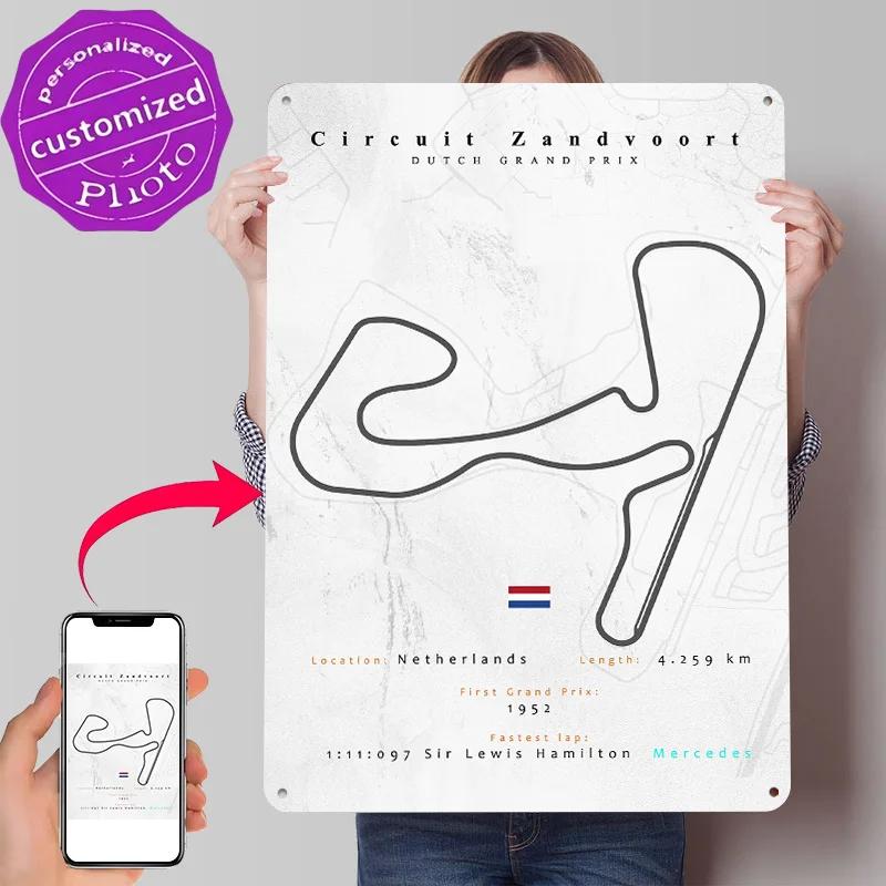 Zandvoort F Racing Track Map D Texture Metallo Poster Arte da Parete Personalizzato Cartello in Latta Regalo per Mancave Decorazioni per la Casa Accessori per la Stanza