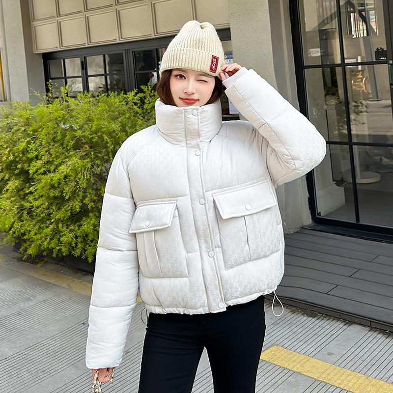 Hooded down cotton clothes women's new short winter large size thickened stand-up neck padded jacket tide