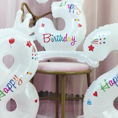 32inch Standing Number Balloons 0-9 White Crown Birthday "Happy Birthday" Balloons Birthday Party Celebration Decoration