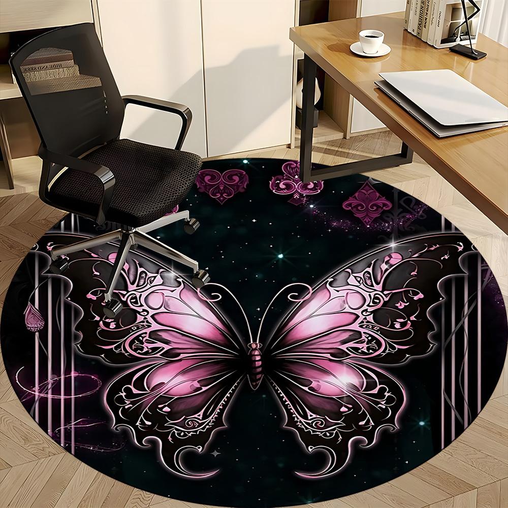 1pc Butterfly Fantasy Office Round Area Rug, Indoor Mat Suitable ForOffice, Under Office Chairs Bedroom Living Room Home Decor T190