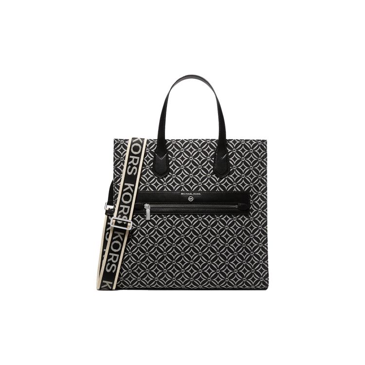 

Michael Kors MK Kempner Classic Vintage Print Wide Strap Lock Closure Fabric Tote Bag Women Tote Black White 30F2S4KT3J-064 Basic Set (Bag+Dust Bag)