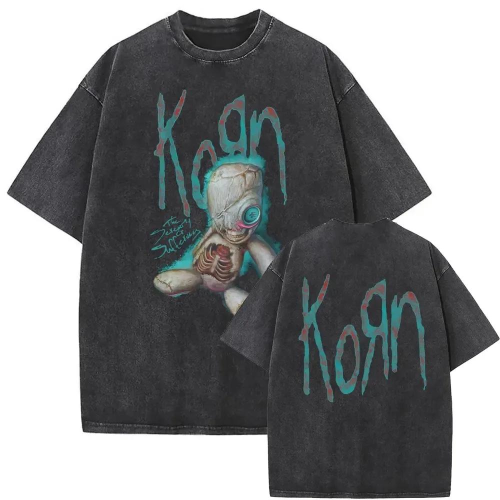 Fashion Gothic T Shirt Male Oversized Tees Washed Vintage Rock Band Korn Falling Away From Me Tshirt Skeleton Print T-shirts