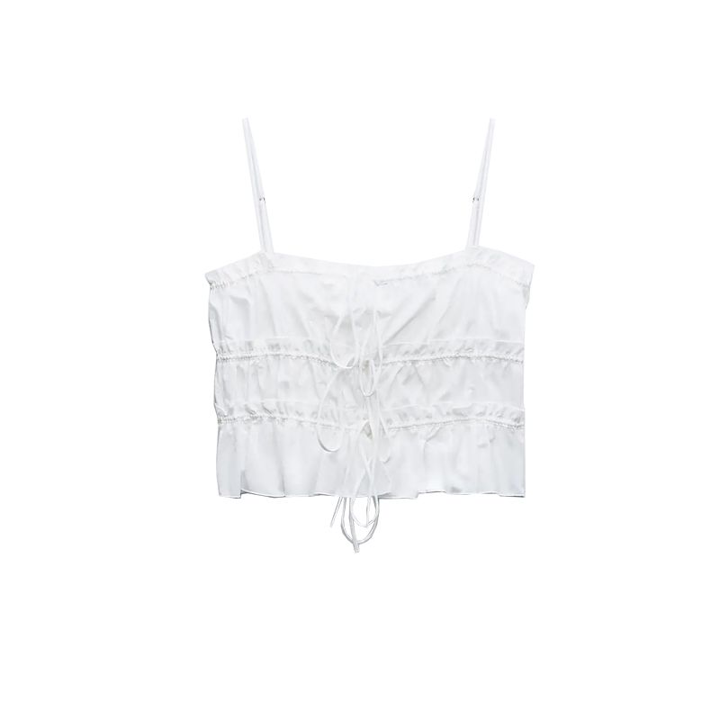 Spring New French Style Pure Desire Straight Collar Camisole Bowknot Decoration Poplin Tops 3067055 3411025