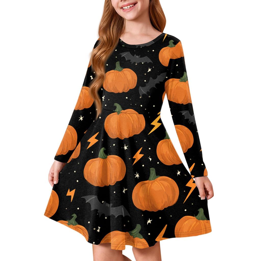 Jenters Sommer Prinsessekjole Halloween Dag- Langermet A-linje T-skjortekjole