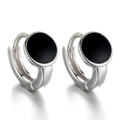 Boucles d'oreilles coréennes élégantes et hypoallergéniques pour femmes, plaquées argent 925, mini, simples, noires, bijoux d'oreilles vintage, cadeaux