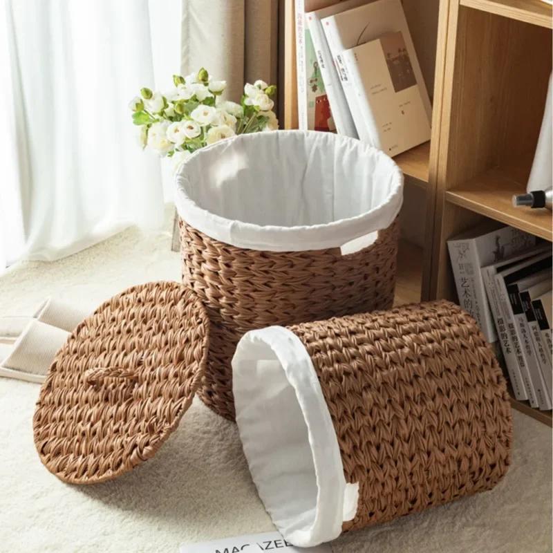 For Large Rattan Woven Laundry Baskets European Dust Cover Clothing Storage MultiFunction Children's Organizer