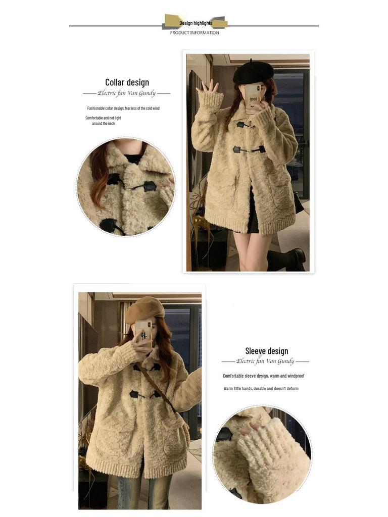 Women's Spring/Summer Lambswool Fur Coat - Thick, Warm, Furry, Korean Style, Loose Fit, Slimming