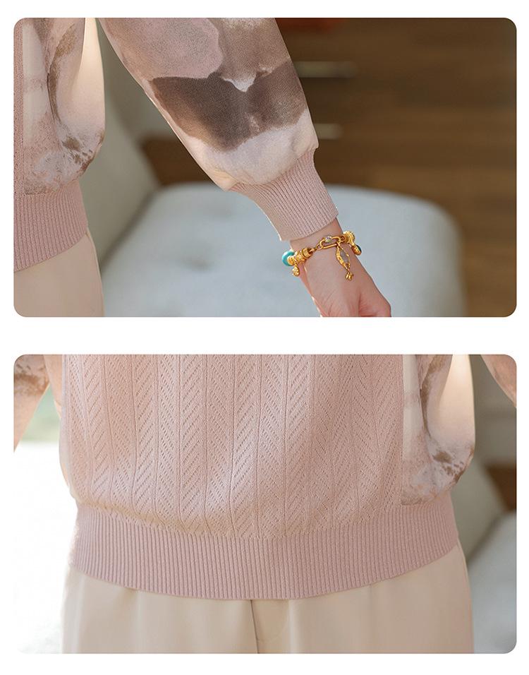 Elegant Chiffon Knit Top for Middle-Aged and Elderly Women - Spring/Autumn Fashion