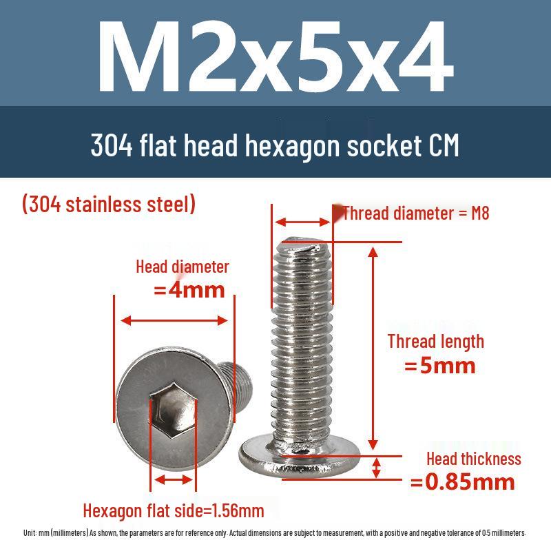 Yigu 304 Stainless Steel Flat Head Hex Socket Screws - M2 to M8 Button Head Machine Screws