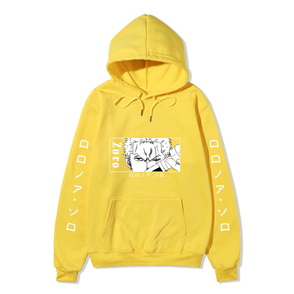 One Piece Hoodie, Roronoa Zoro Manga Graphic Japanese Letter Sleeve Print Pullover Sweatshirt Unisex Streetwear