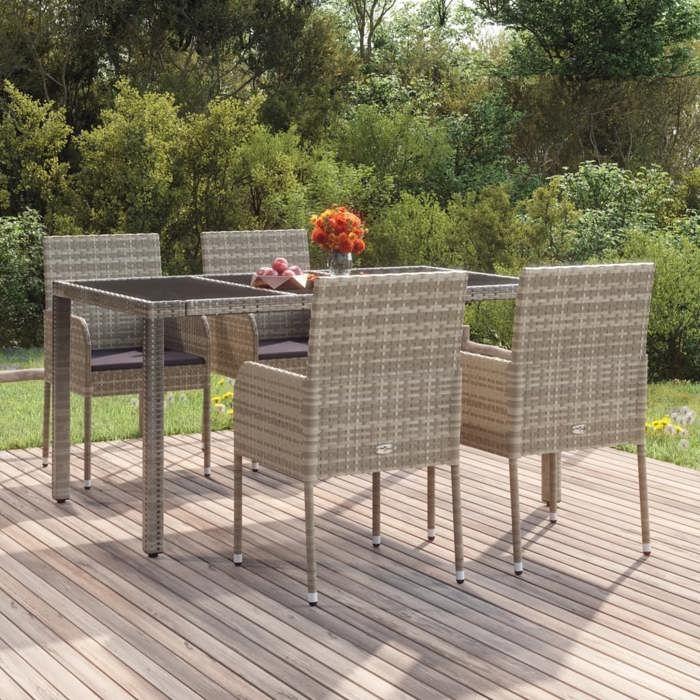 VidaXL Garden Chairs with Cushions 4 Pcs Woven Resin Grey, Garden Furniture, Patio Furniture, Balcony Chair, 319888