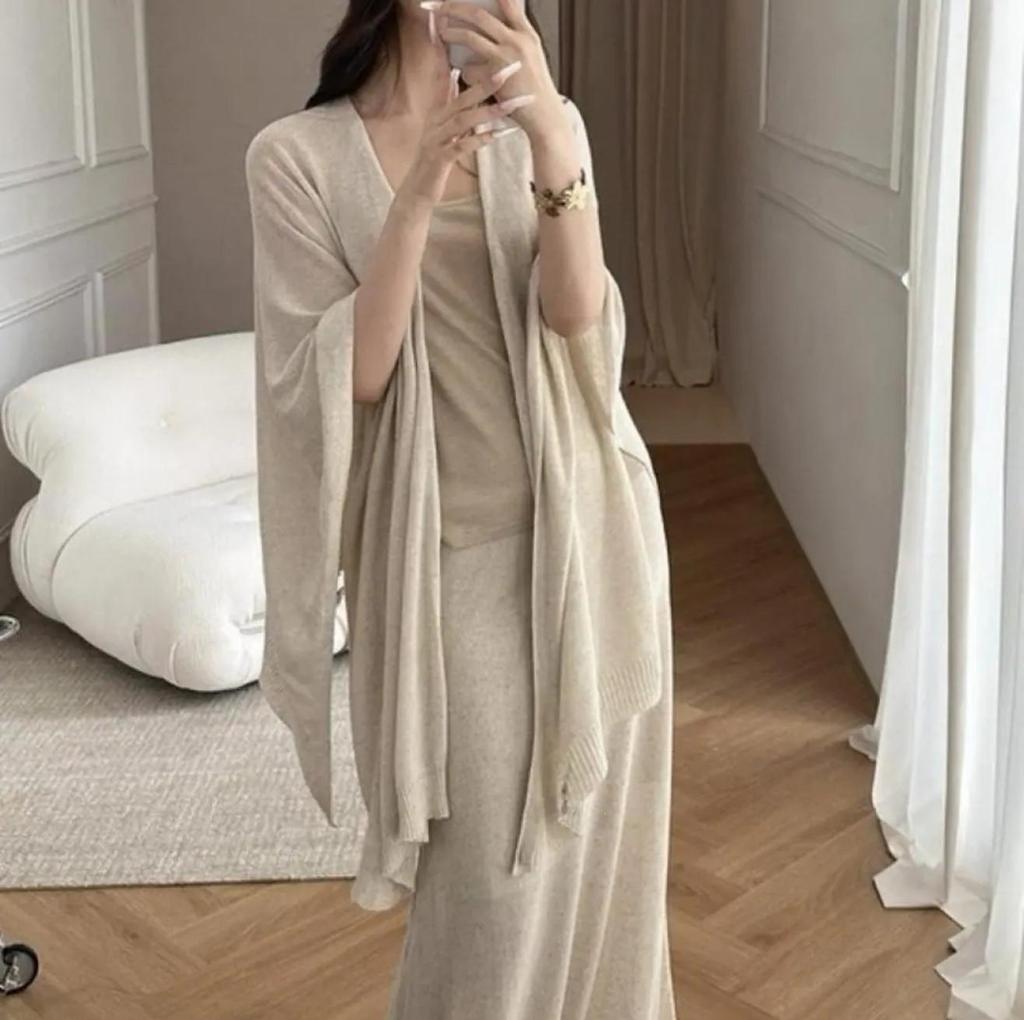 Autumn 2025 Tencel Linen Shawl Cardigan: Women's Loose Knit Cape Sweater
