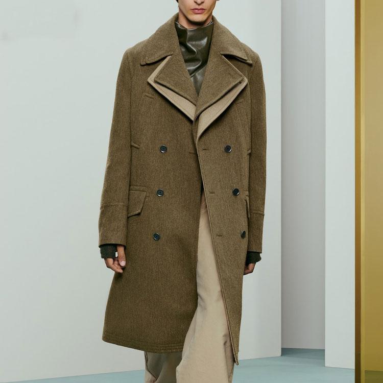 Zara Double Layer Collar Single Breasted Mid Length Coat Men Coats Khaki 6833309-505