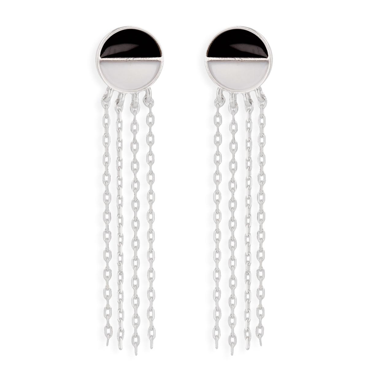 

Les Trésors De Lily [Q2992] - Boucles Argent Obao noir blanc argenté (rhodié) - 40x8 mm
