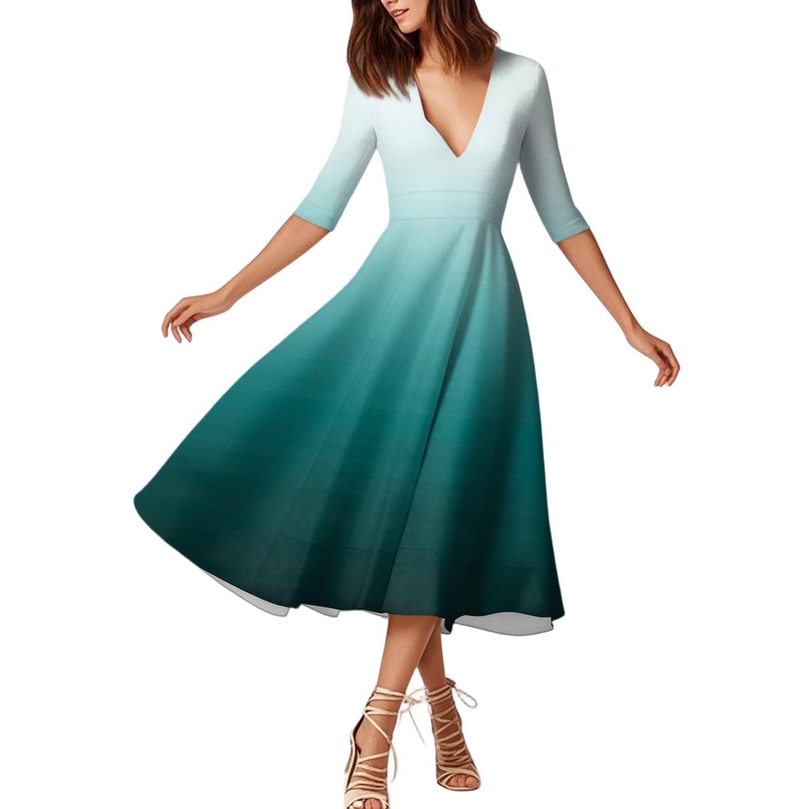 

Женское модное платье средней длины со средним рукавом и градиентным принтом, сексуальное платье с V-образным вырезом XL