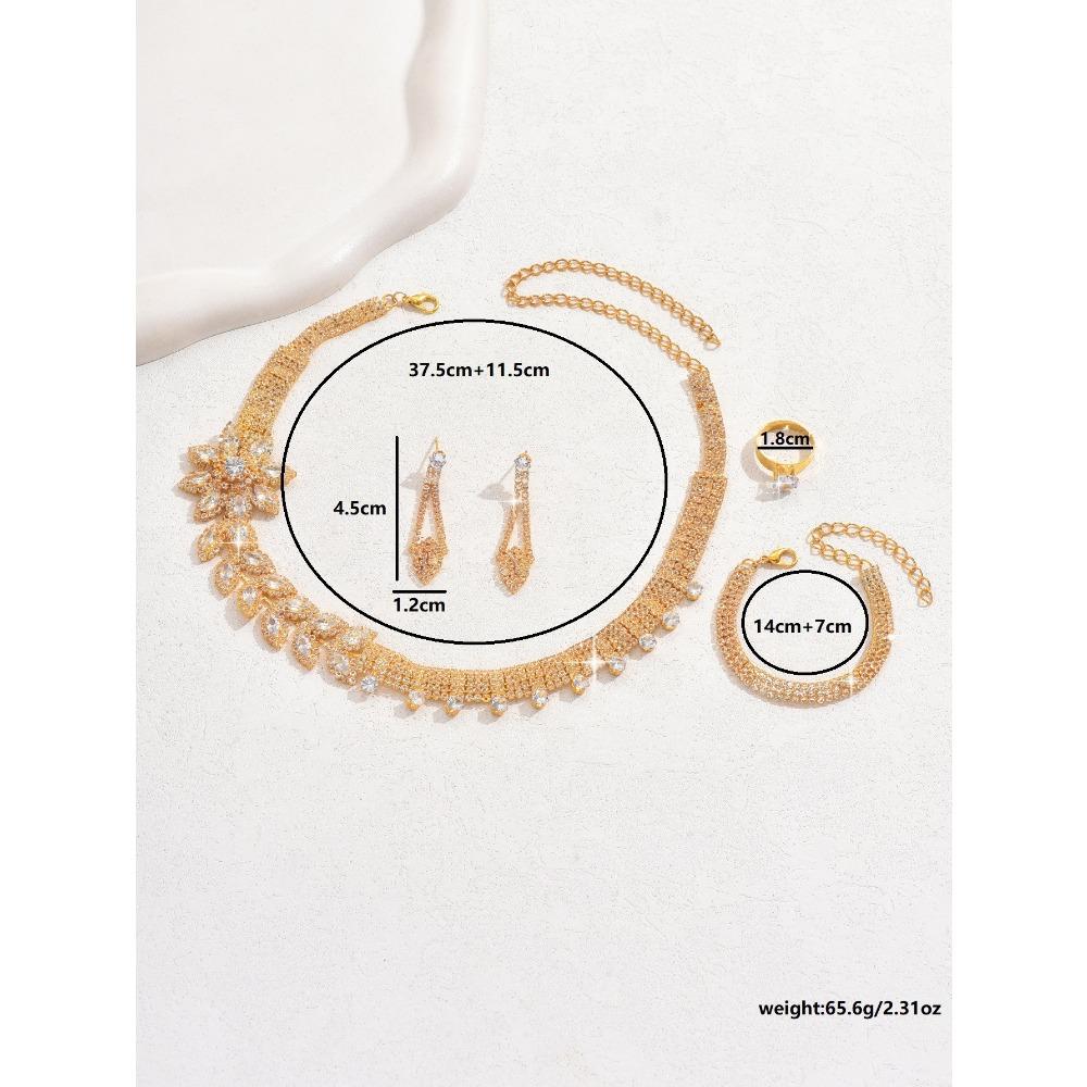 Gold Plated Jewelry Set India Dubai Jewelry Bare Diamond Zircon Necklace Bracelet Ring Earrings Set