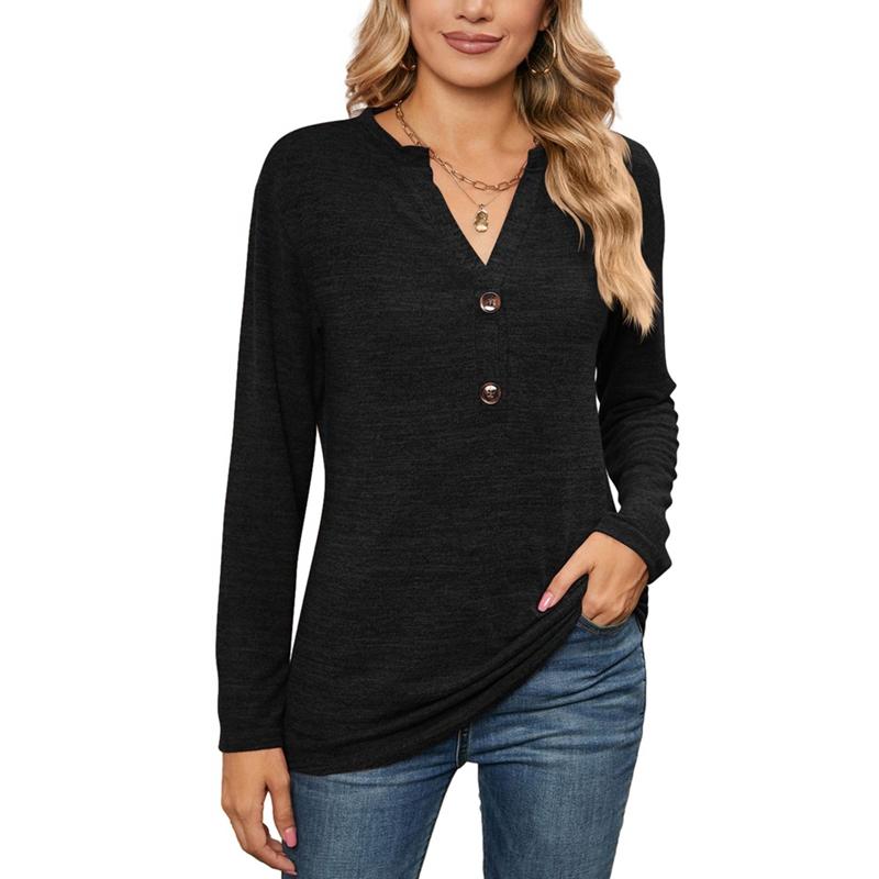 

Women Autumn Casual V-Neck Buttoned Long Sleeve Shirt Top Inner Wear Outwear S