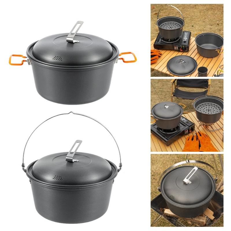 Lightweight 4.5L Outdoor Cooking Pots Cookware for Hiking Picnics Aluminum Hanging Pots 2-4 Person Camping Pots with Lid